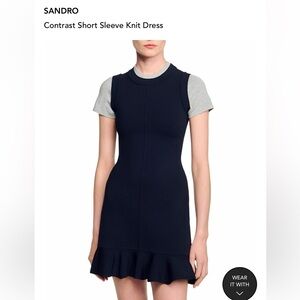 Sandro Pais Navy Ruffle-Hem Dress